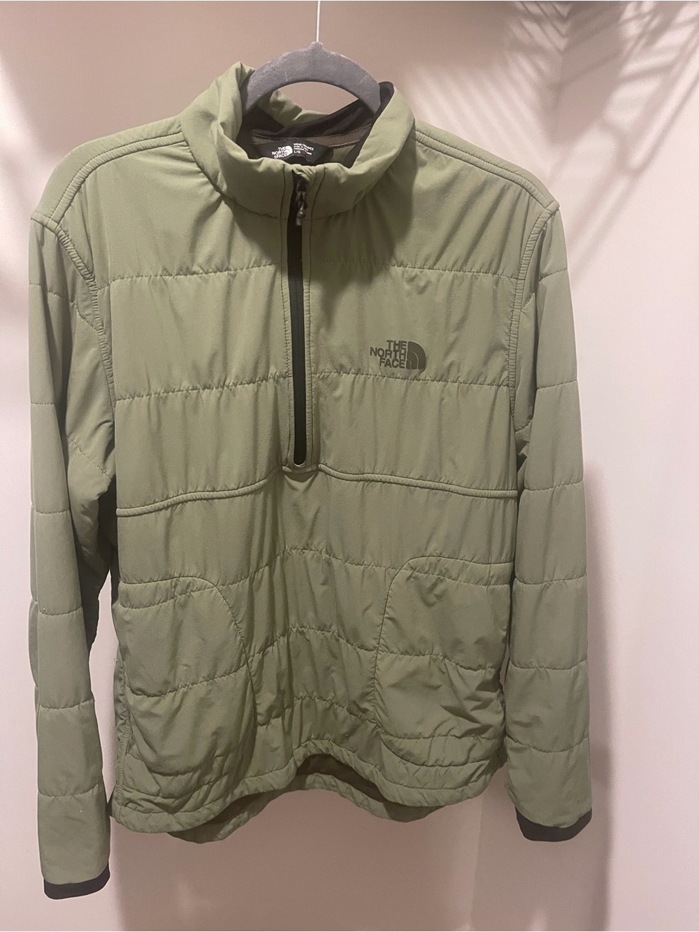 Vintage The North Face Men's Olive Green Insulated Half-Zip Pullover